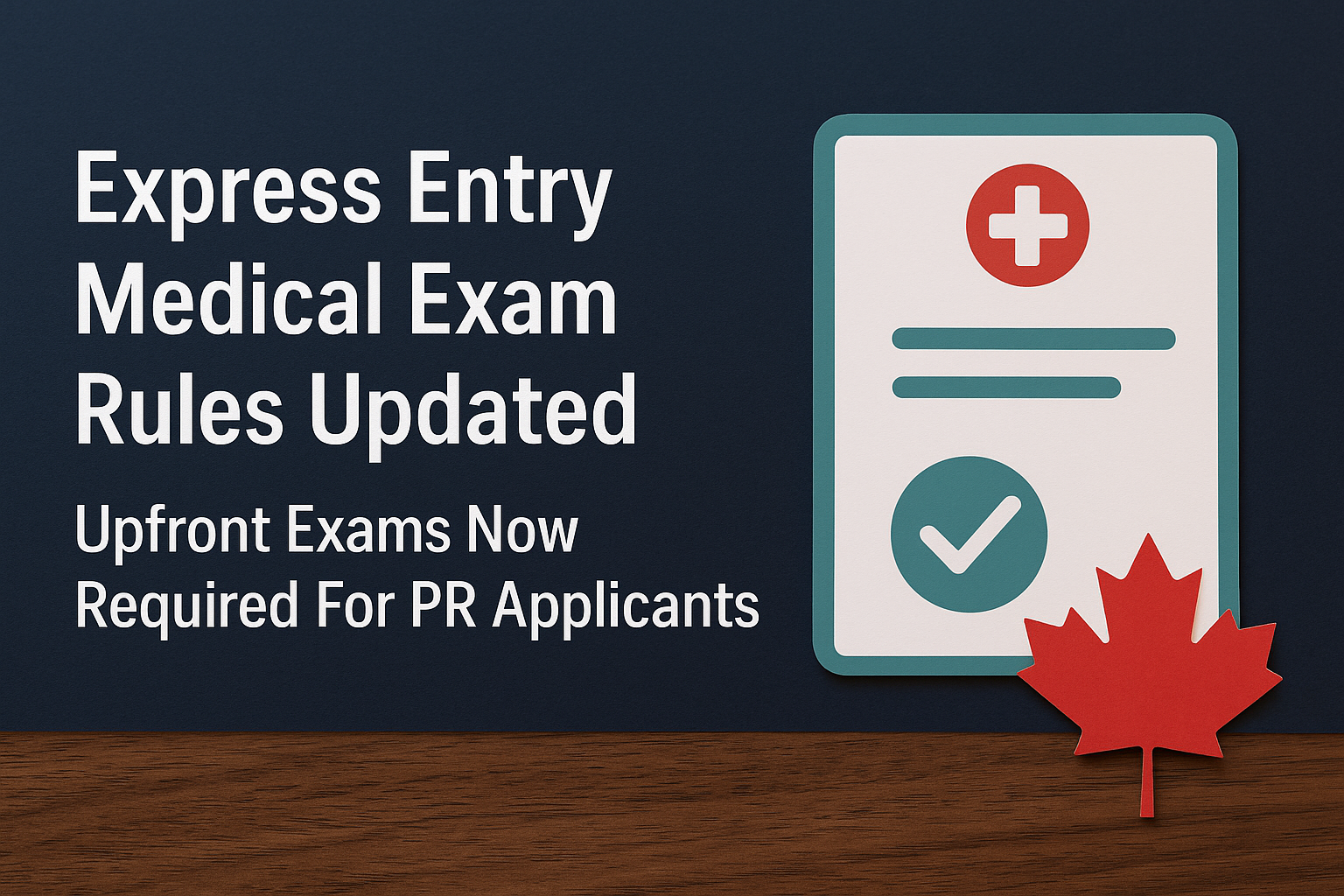 Express Entry medical exam rules update – Canadian immigration news graphic with medical form and maple leaf.
