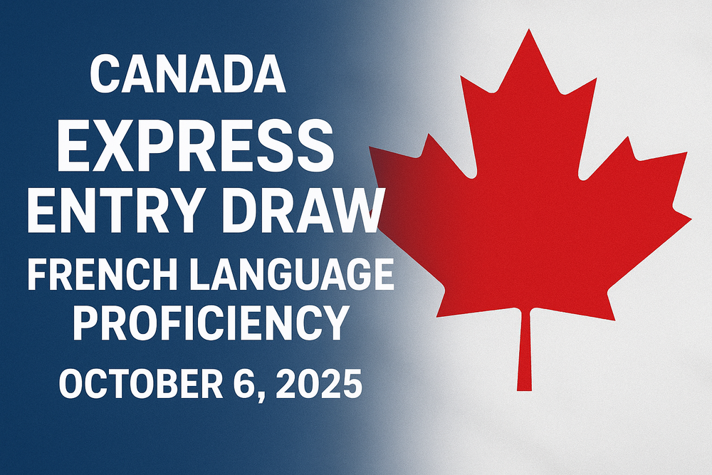 Canada Express Entry Draw October 6, 2025 for French-speaking candidates with CRS cut-off 432, red maple leaf on Canadian flag background.